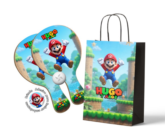 Kit Sacola Tecido e Raquete Ping Pong - Super Mario Bross
