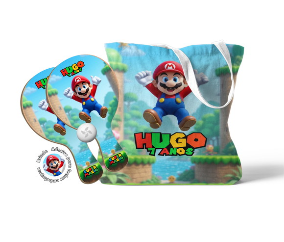 Kit Sacola Tecido e Raquete Ping Pong - Super Mario Bross