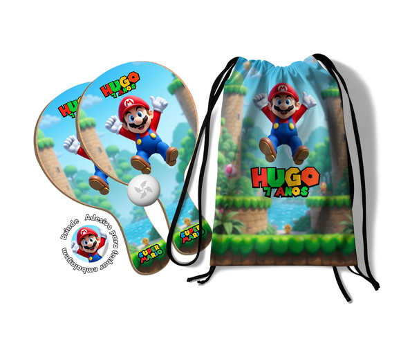 Kit Mochilinha e Raquetes Ping Pong - Super Mario Bross