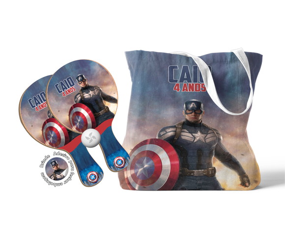 Kit Sacola Oxford e Raquete Ping Pong - Capitão América