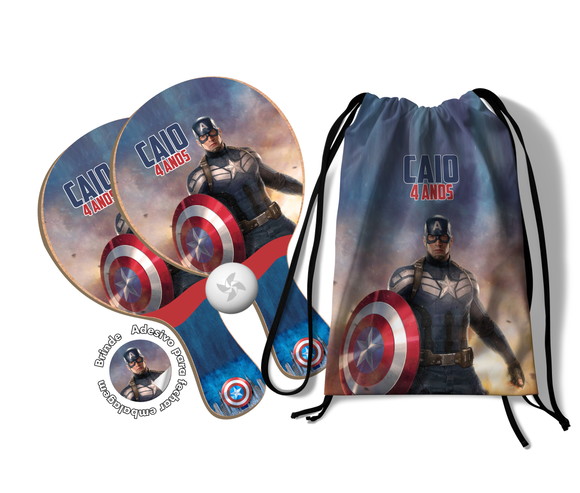 Kit Mochilinha e Raquetes Ping Pong - Capitão América