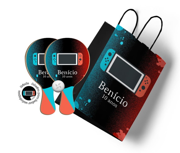 Kit Sacola de Papel e Raquete Ping Pong - Game Nintendo