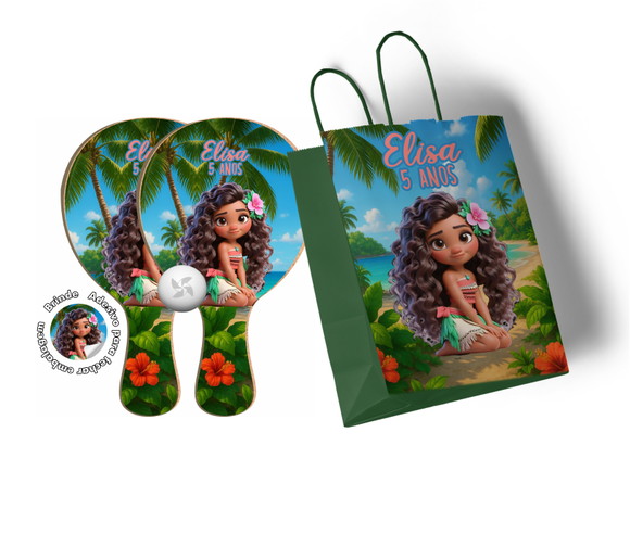 Kit Sacola de Papel e Raquete Ping Pong - Moana