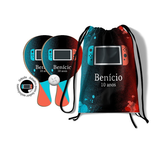 Kit Mochilinha e Raquetes Ping Pong - Game Nintendo