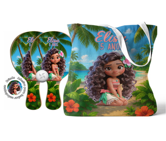 Kit Sacola Oxford e Raquete Ping Pong - Moana