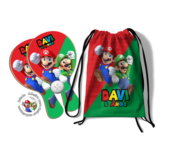Kit Mochilinha e Raquetes Ping Pong - Mario Bross