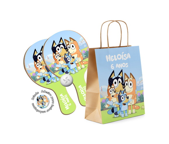 Kit Sacola de Papel e Raquete Ping Pong - Bluey e Bingo