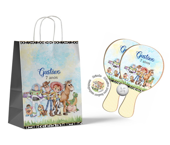 Kit Sacola de Papel e Raquete Ping Pong - Toy Story Aquarela