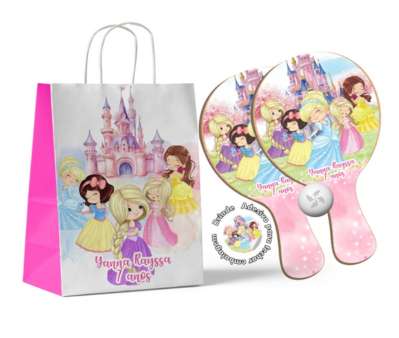 Kit Sacola de Papel e Raquete Ping Pong - Princesas Baby