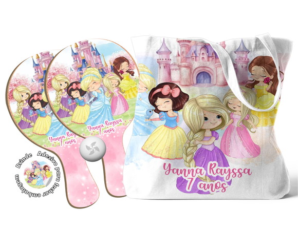 Kit Sacola Tecido e Raquete Ping Pong - Princesas Baby