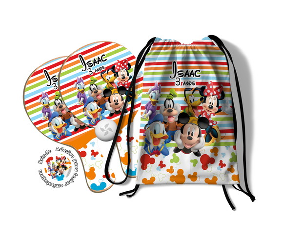 Kit Mochilinha e Raquetes Ping Pong - Turma do Mickey