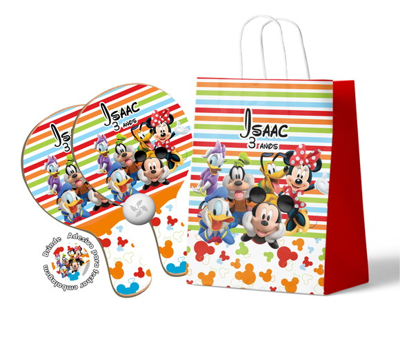 Kit Sacola de Papel e Raquete Ping Pong - Turma do Mickey