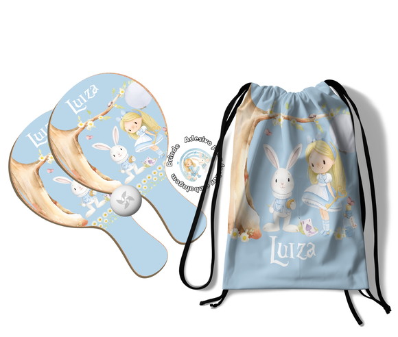 Kit Mochilinha e Raquetes -alice no País das Maravilhas