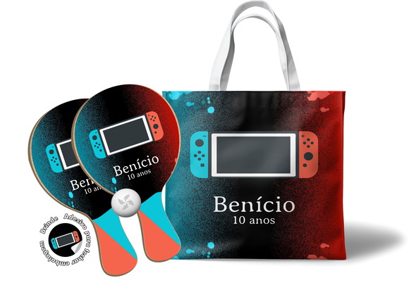 Kit Sacola Tecido e Raquete Ping Pong - Game Nintendo