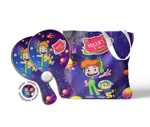 Kit Sacola Oxford e Raquete Ping Pong - Gato Galactico