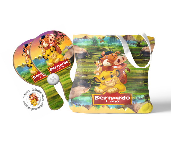 Kit Sacola Tecido e Raquete Ping Pong - Rei Leão