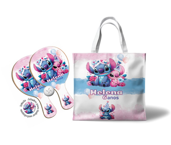 Kit Sacola Oxford e Raquete Ping Pong - Stitch e Angel