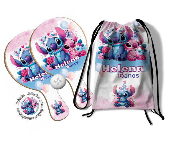 Kit Mochilinha e Raquetes Ping Pong - Stitch e Angel