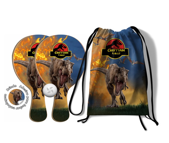 Kit Mochilinha e Raquetes Ping Pong - Dinossauro Jurassic