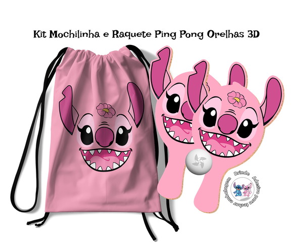 Kit Mochilinha e Raquetes Ping Pong - Lilo Stitch Orelhas 3d