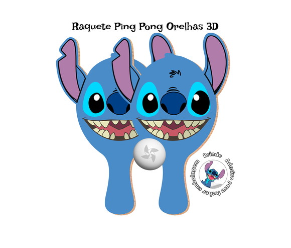 Kit Raquetes Ping Pong - Lilo & Angel 3d Orelhas