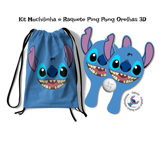 Kit Mochilinha e Raquetes Ping Pong - Lilo Stitch Orelhas 3d