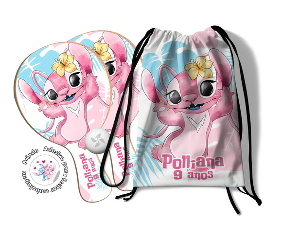 Kit Mochilinha e Raquetes Ping Pong - Lilo Stitch & Angel