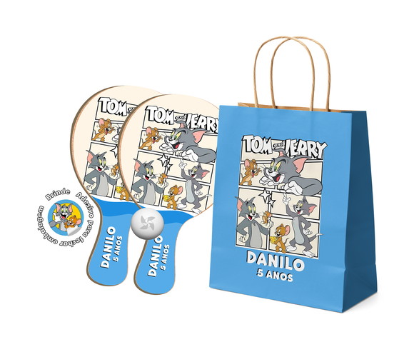 Kit Sacola de Papel e Raquete Ping Pong - Tom e Jerry