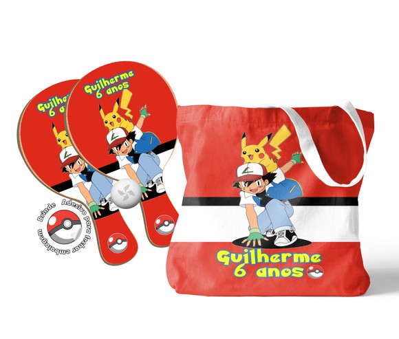 Kit Sacola Oxford e Raquete Ping Pong - Pokemon Pikachu