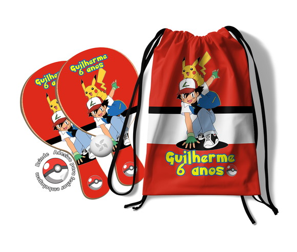 Kit Mochilinha e Raquetes Ping Pong - Pokemon Pikachu