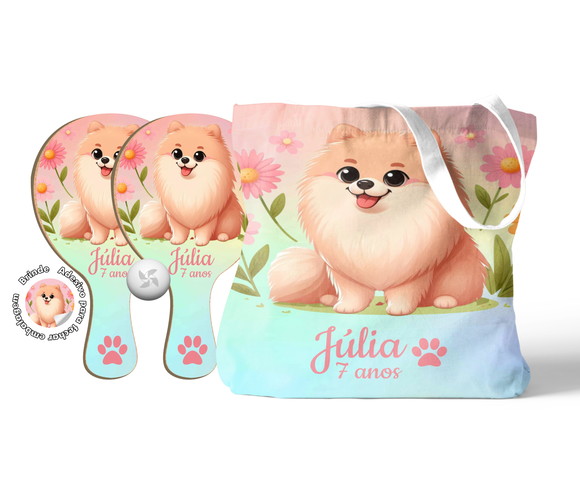 Kit Sacola Tecido e Raquete Ping Pong - Cachorrinho