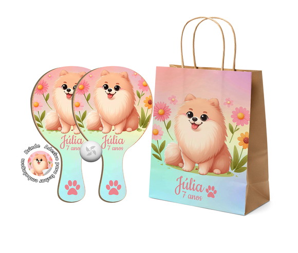 Kit Sacola de Papel e Raquete Ping Pong - Cachorrinho