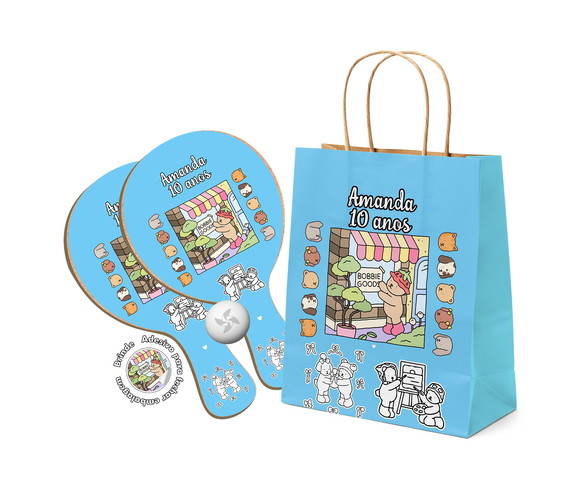 Kit Sacola de Papel e Raquete Ping Pong - Bobbie Goods Azul