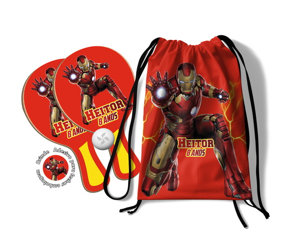 Kit Mochilinha e Raquetes Ping Pong - Homem de Ferro