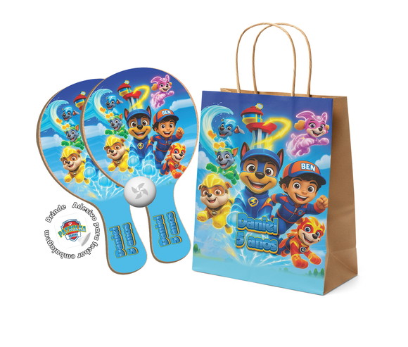 Kit Sacola de Papel e Raquete Ping Pong - Patrulha Canina