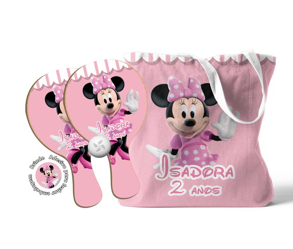 Kit Sacola Oxford e Raquete Ping Pong - Minnie Rosa