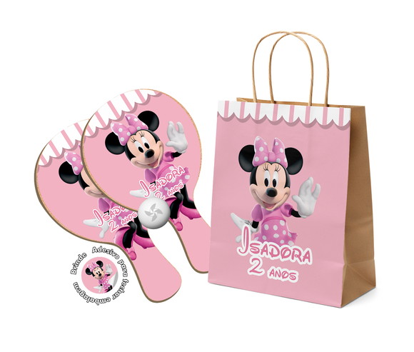 Kit Sacola de Papel e Raquete Ping Pong - Minnie Rosa