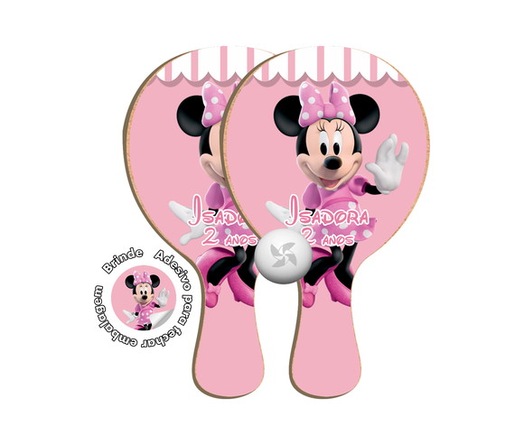Kit Raquetes Ping Pong - Minnie Rosa