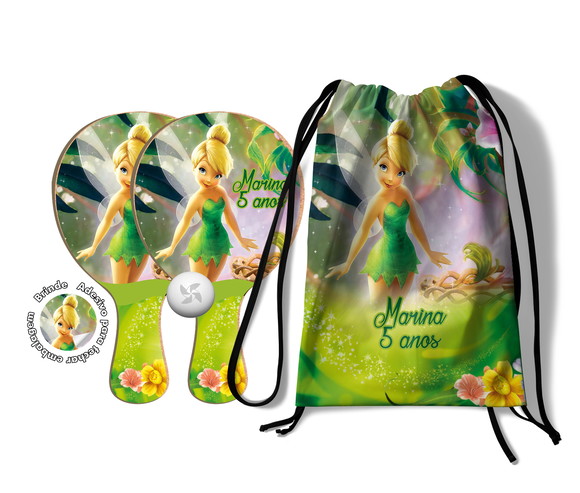 Kit Mochilinha e Raquetes Ping Pong - Sininho Tinker Bell