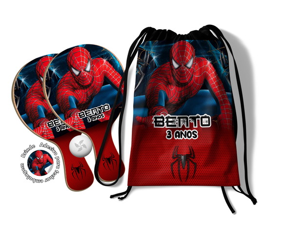 Kit Mochilinha e Raquetes Ping Pong - Homem Aranha
