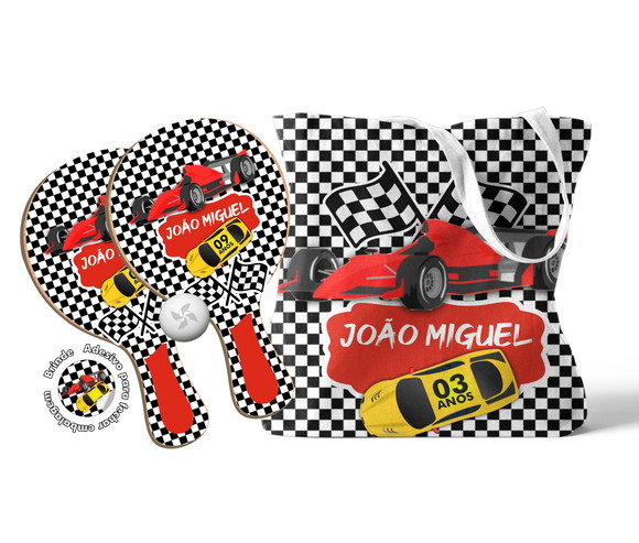 Kit Sacola Alça e Raquete Ping Pong - Carros de Corrida