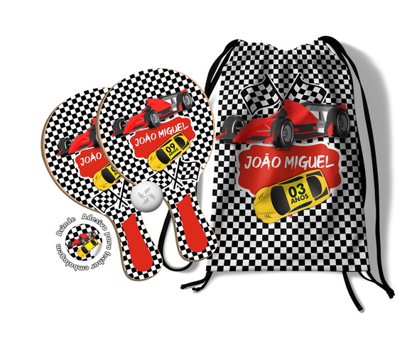 Kit Mochilinha e Raquetes Ping Pong - Carros de Corrida