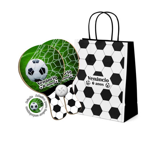Kit Sacola de Papel e Raquete Ping Pong - Futebol