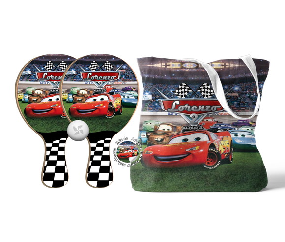 Kit Sacola Oxford e Raquete Ping Pong - Carros Mc Queen
