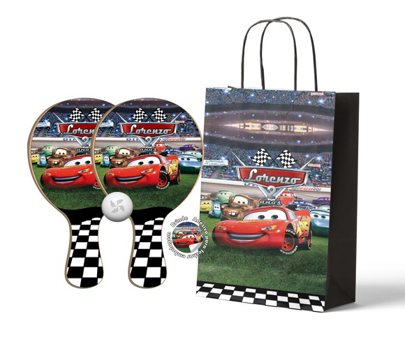 Kit Sacola de Papel e Raquete Ping Pong - Carros Mc Queen