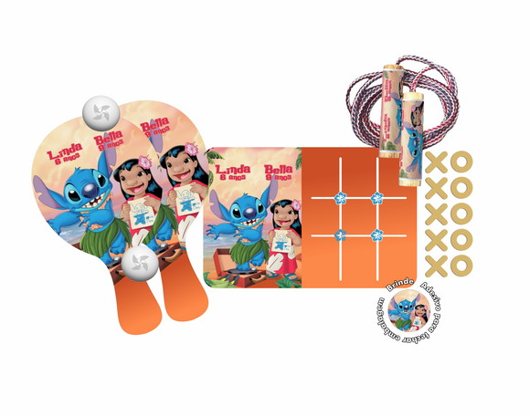 Kit Jogo da Velha, Raquetes e Pula Corda - Lilo & Stitch