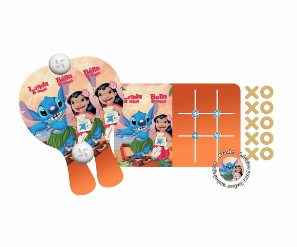 Kit Raquete Ping Pong e Jogo da Velha em mdf - Lilo Stitch