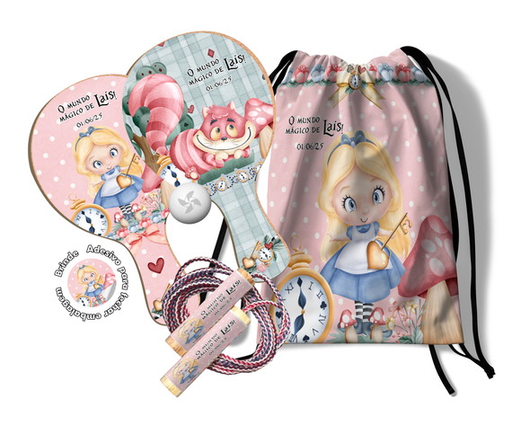 Kit Mochilinha Raquetes e Pula Corda - Alice no Pais das Mar