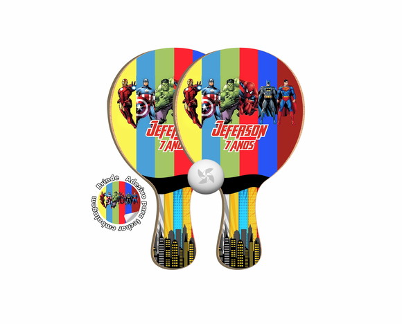 Kit Raquetes Ping Pong - Avengers Super Heróis