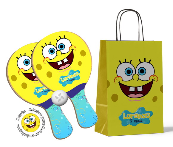 Kit Sacola de Papel e Raquete Ping Pong - Bob Esponja